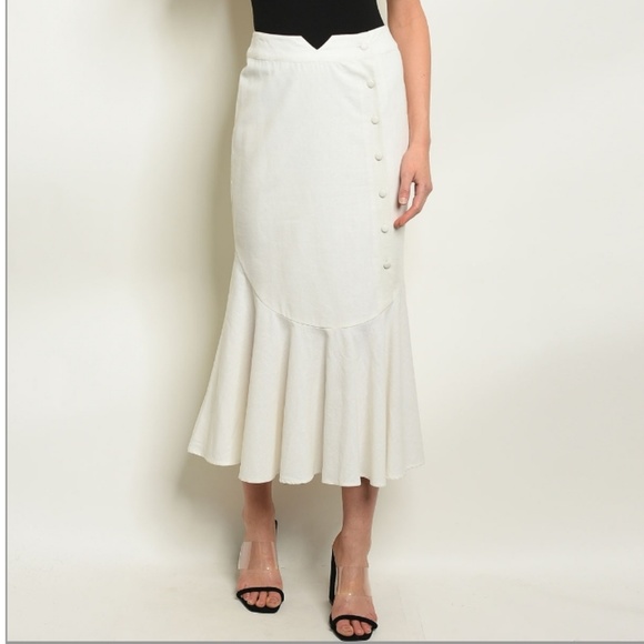 ❤316 Dresses & Skirts - Last 1  Linen blend ivory midi skirt